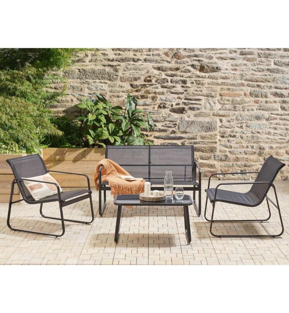 Lounge Set mit Tisch 4-Sitzer BARREA Schwarz Metall