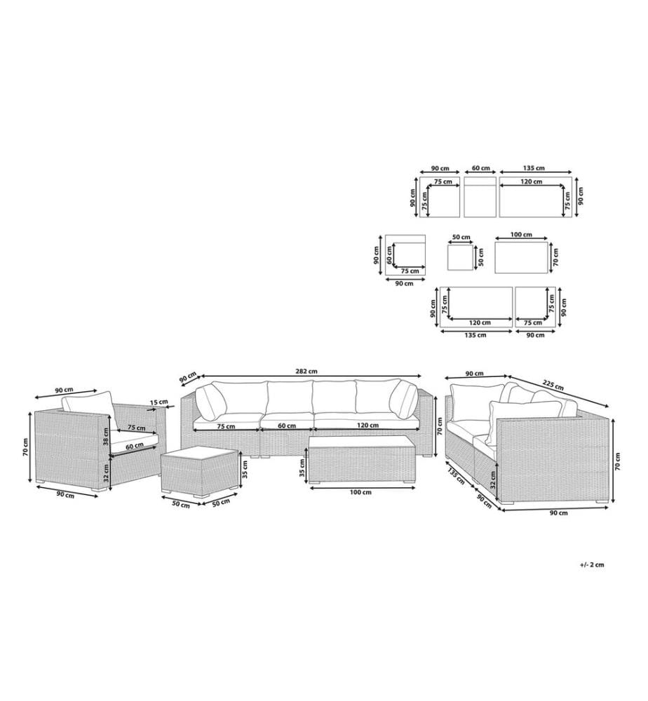 Lounge Set mit Tisch 8-Sitzer MAESTRO Hellbraun Polyrattan modular