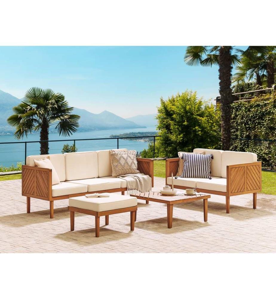 Lounge Set mit Tisch und Ottomane 5-Sitzer BARATTI Braun Akazienholz