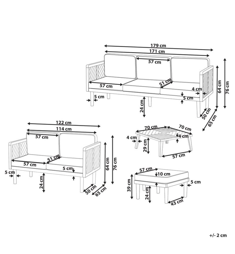 Lounge Set mit Tisch und Ottomane 5-Sitzer BARATTI Braun Akazienholz