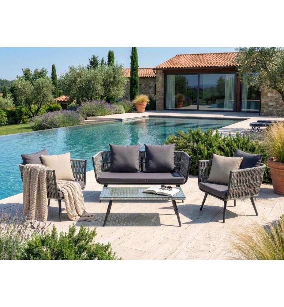 Lounge Set mit Tisch 4-Sitzer RAGUSA Grau Polyrattan