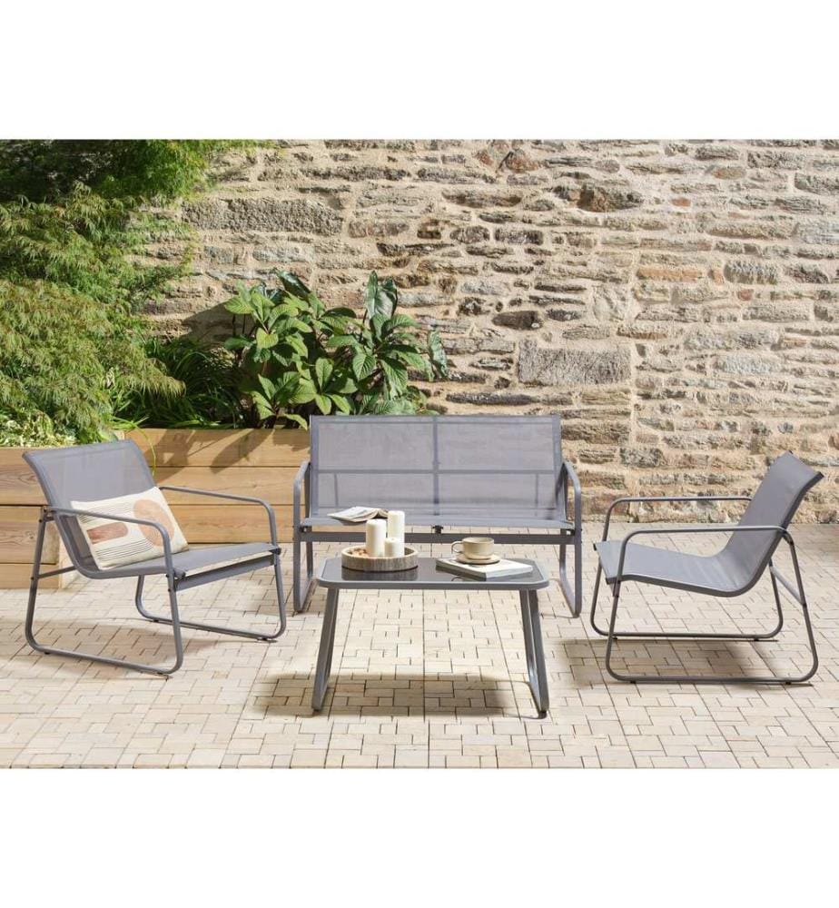 Ensemble de salon de jardin avec table 4 places BARREA Gris Métal