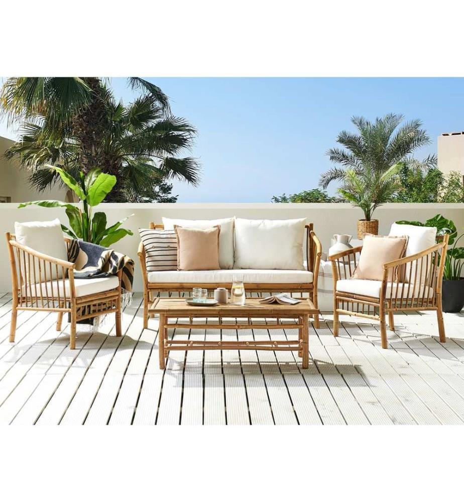 Ensemble de salon de jardin avec table 4 places MAGGIORE Marron clair Bambou