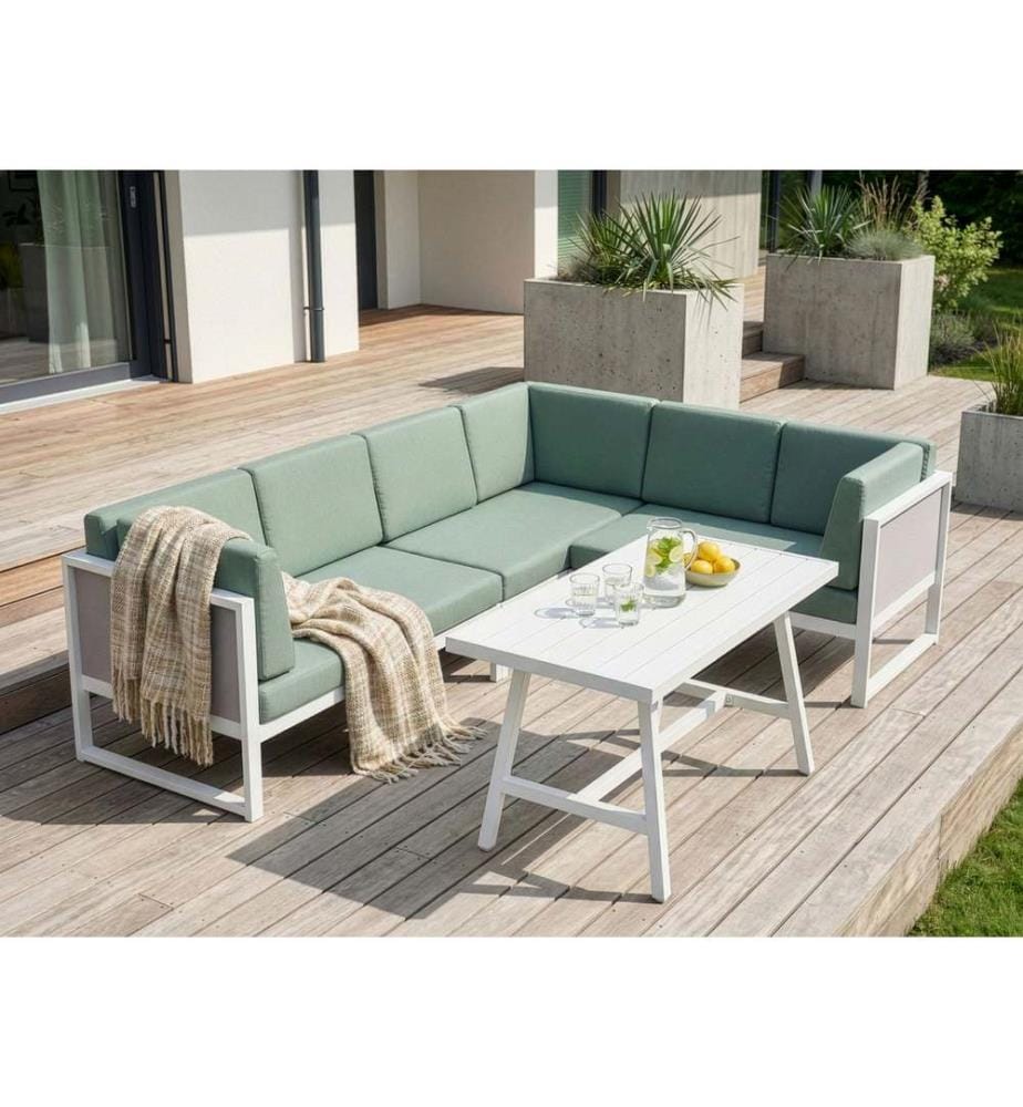 Garten Ecksofa mit Tisch 6-Sitzer CASTELLA/FRATTE linksseitig Grün Metall