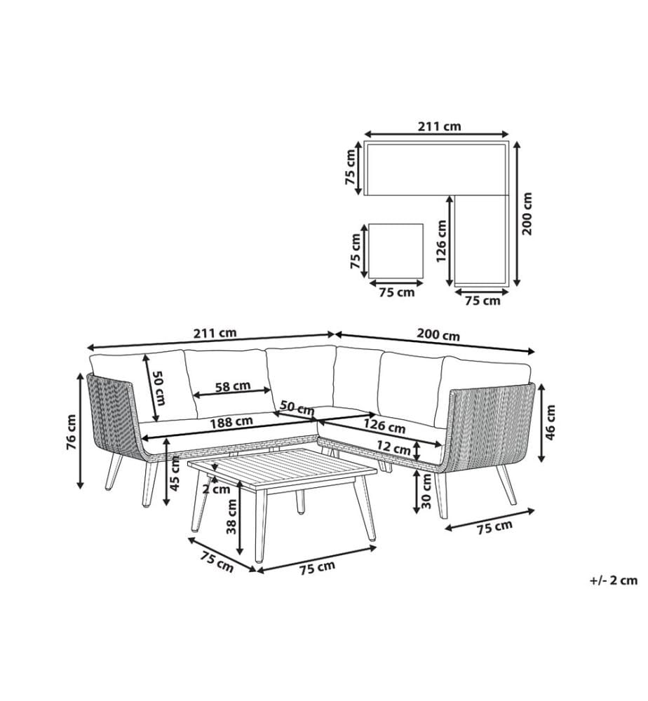 Garten Ecksofa mit Tisch 5-Sitzer ALCAMO linksseitig Hellbeige Akazienholz