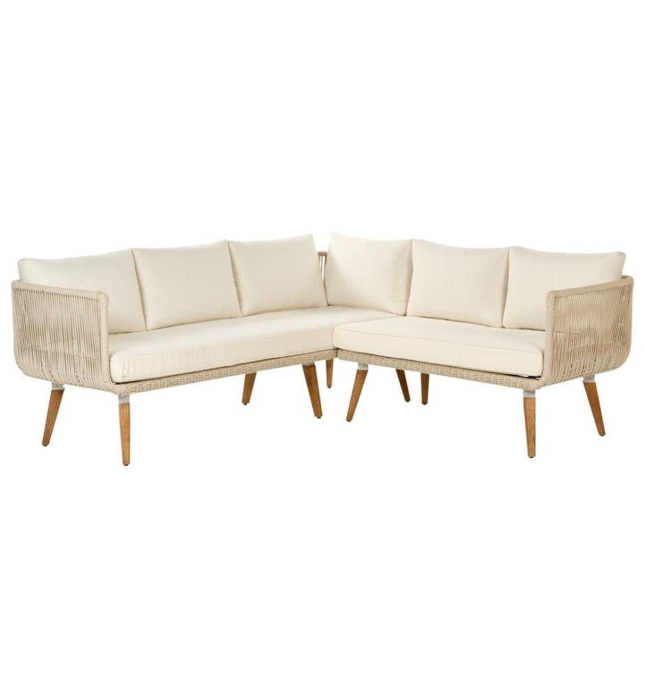 Garten Ecksofa mit Tisch 5-Sitzer ALCAMO linksseitig Hellbeige Akazienholz