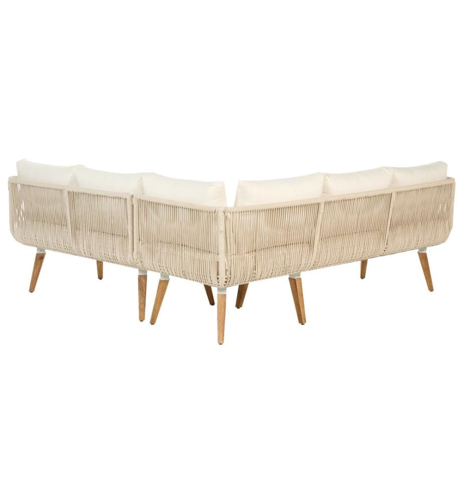 Garten Ecksofa mit Tisch 5-Sitzer ALCAMO linksseitig Hellbeige Akazienholz