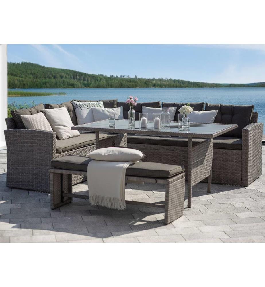 Garden Lounge Set with Table 8 Seater VITERBO Grey PE Rattan with Cushions