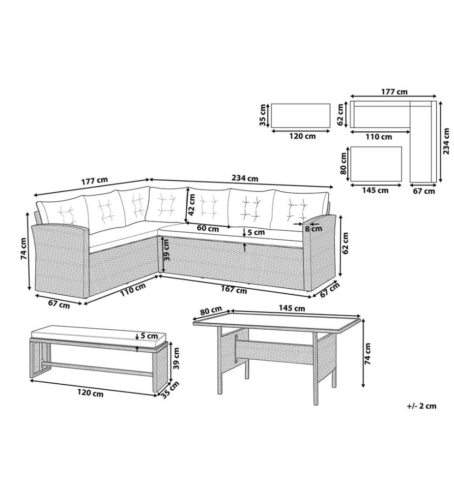 Garden Lounge Set with Table 8 Seater VITERBO Grey PE Rattan with Cushions