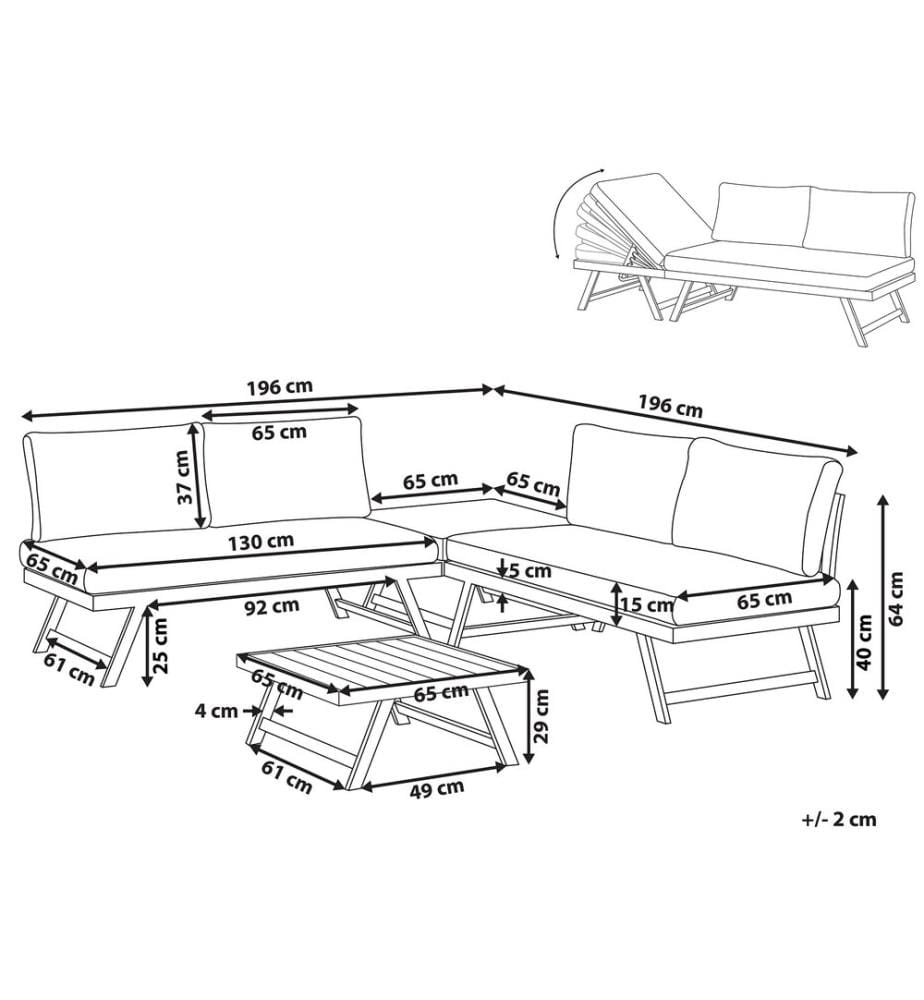 Garten Ecksofa mit Tisch 5-Sitzer COCCORINO Grau Metall