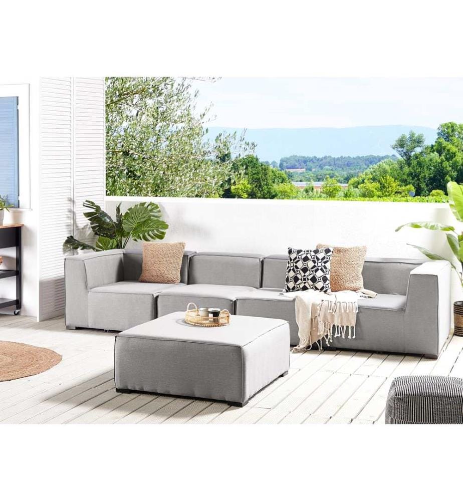 Gartensofa mit Ottomane 4-Sitzer AREZZO Hellgrau modular