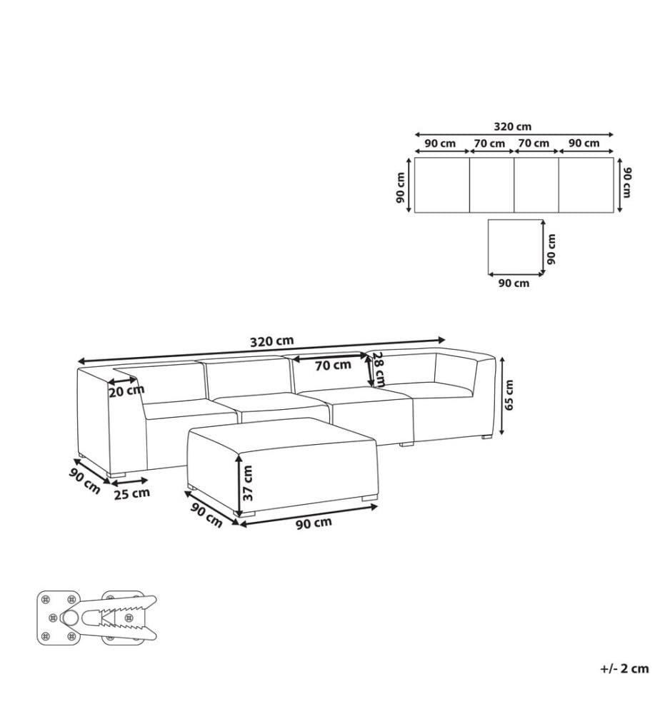 Gartensofa mit Ottomane 4-Sitzer AREZZO Hellgrau modular