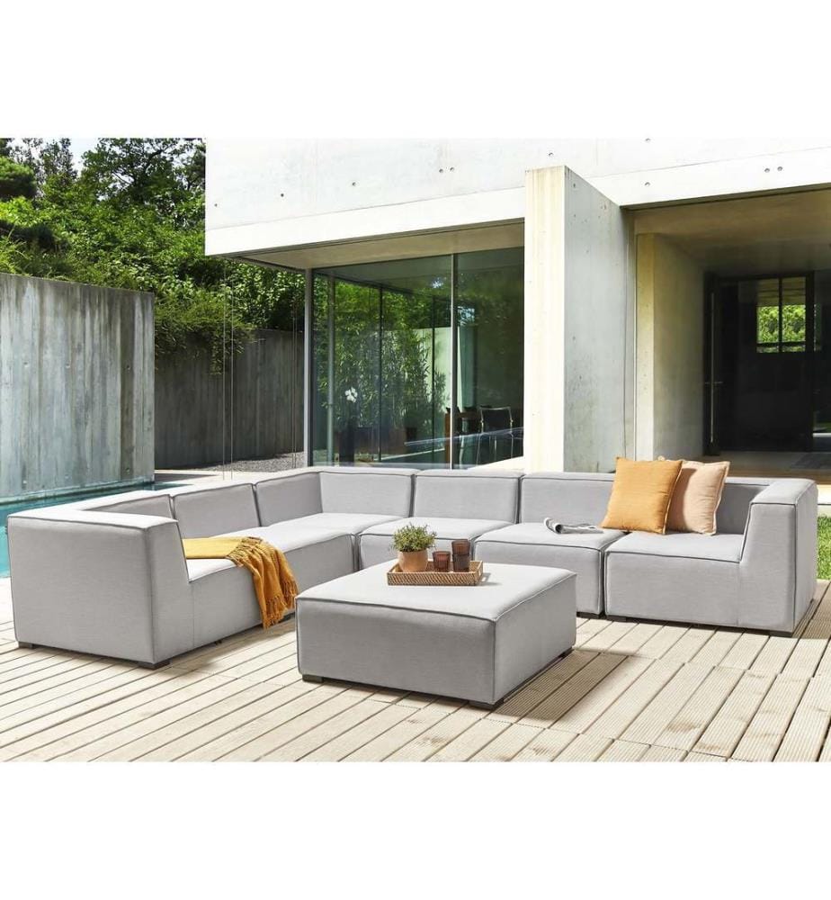 Garten Ecksofa mit Ottomane 7-Sitzer AREZZO rechtsseitig Hellgrau modular