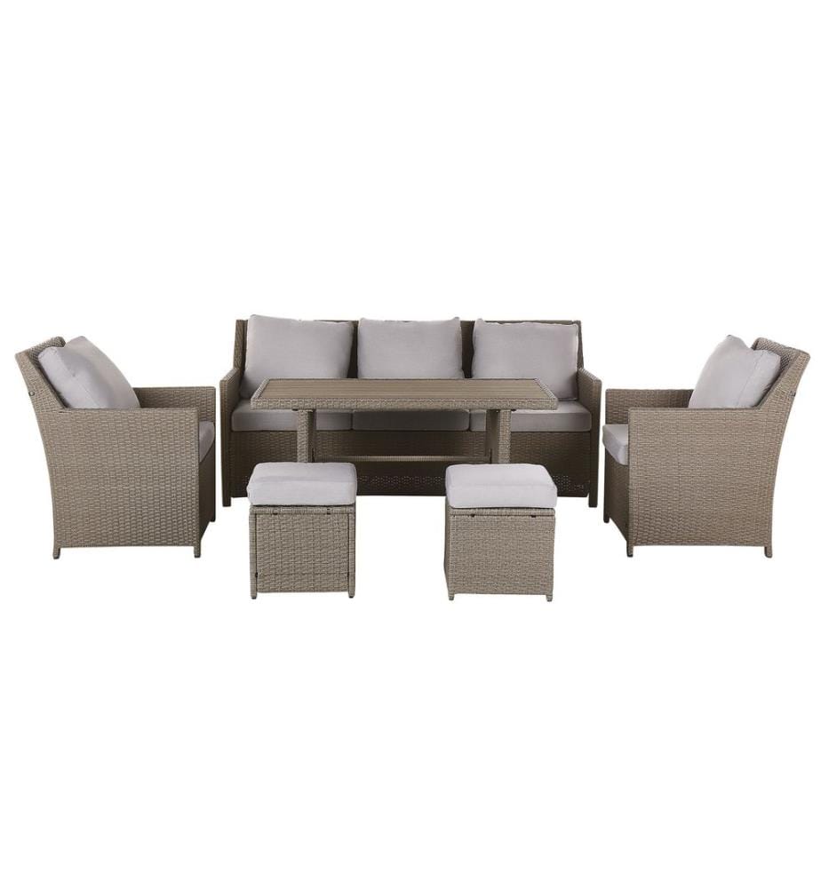 Lounge Set mit Tisch und Ottomane 5-Sitzer FONTI Taupe Polyrattan inkl. Kissen
