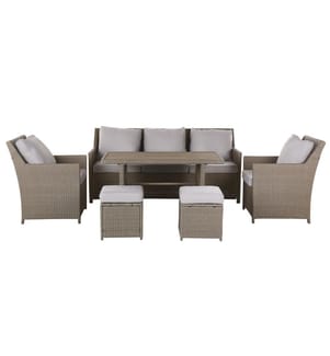 Lounge Set mit Tisch und Ottomane 5-Sitzer FONTI Taupe Polyrattan inkl. Kissen
