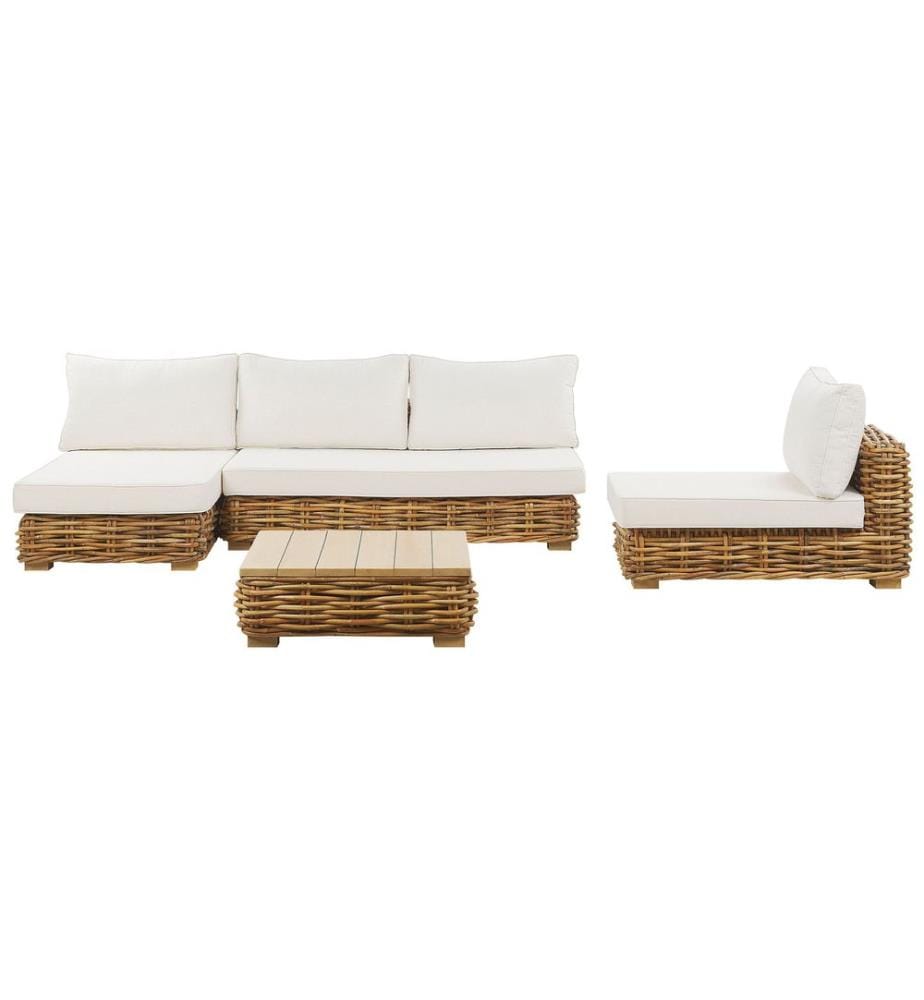 Lounge Set mit Tisch 4-Sitzer VARALLO rechtsseitig Naturfarben Rattan modular