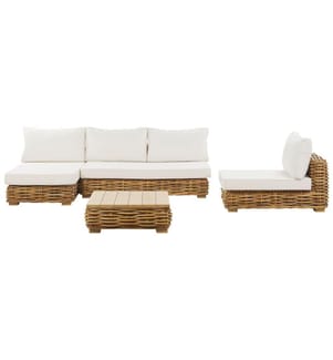 Lounge Set mit Tisch 4-Sitzer VARALLO rechtsseitig Naturfarben Rattan modular