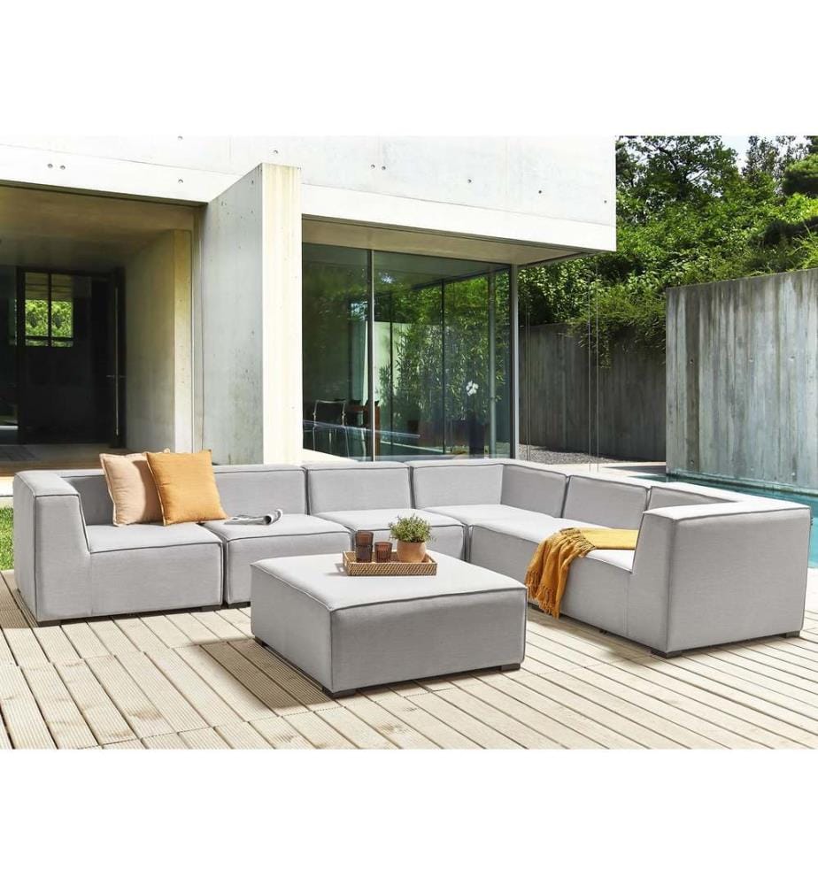 Garten Ecksofa mit Ottomane 7-Sitzer AREZZO linksseitig Hellgrau modular