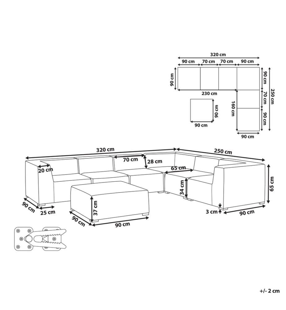 Garten Ecksofa mit Ottomane 7-Sitzer AREZZO linksseitig Hellgrau modular