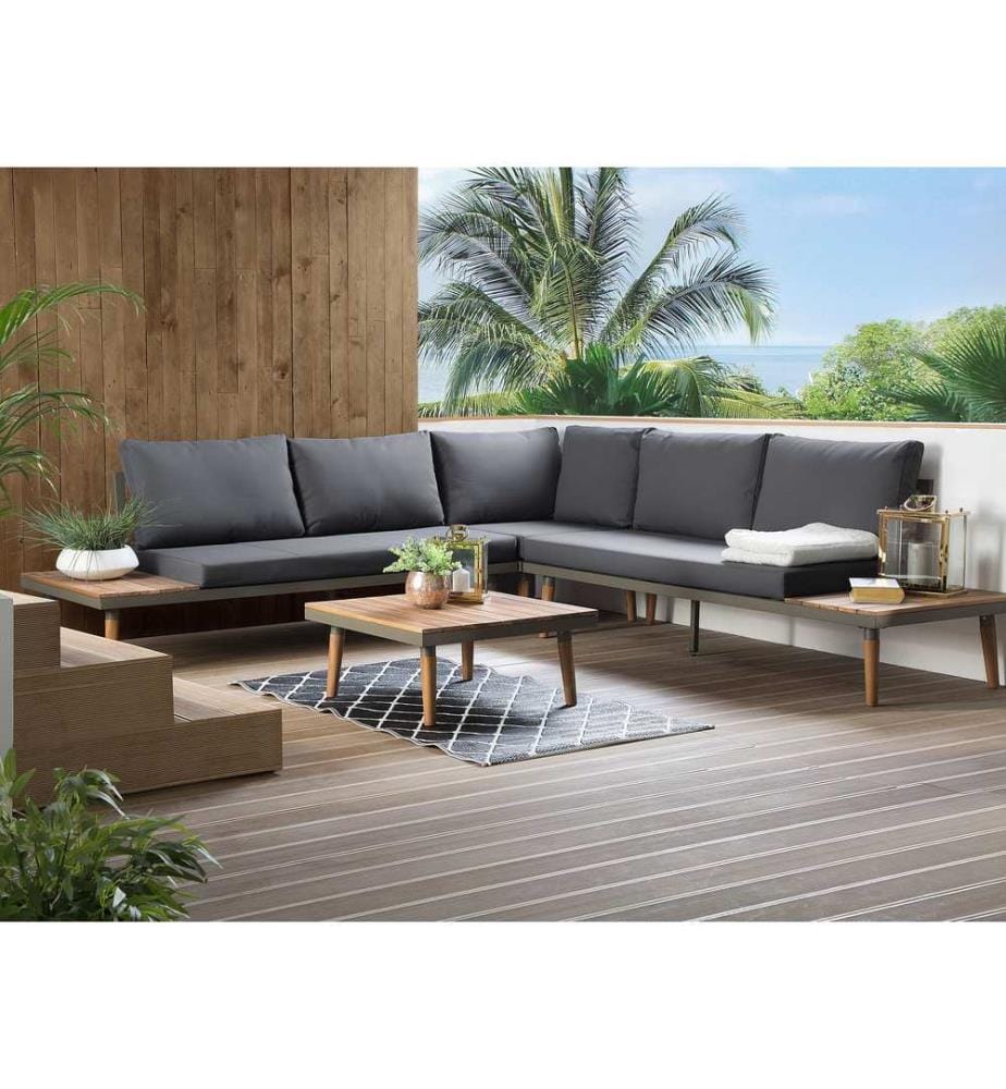Garten Ecksofa mit Tisch 5-Sitzer CORATO Grau Akazienholz