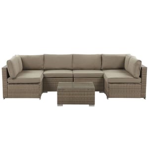Garten Ecksofa mit Tisch 6-Sitzer BELVEDERE Braun Polyrattan
