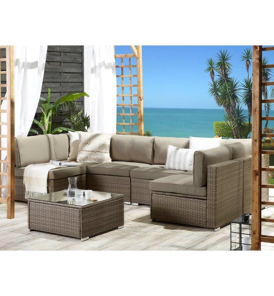 Garten Ecksofa mit Tisch 6-Sitzer BELVEDERE Braun Polyrattan