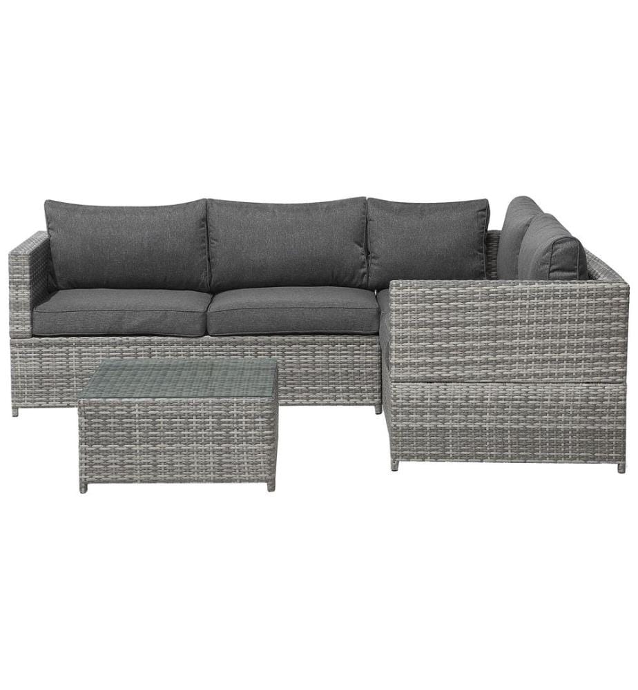 Garten Ecksofa mit Tisch 4-Sitzer AVOLA linksseitig Grau Polyrattan