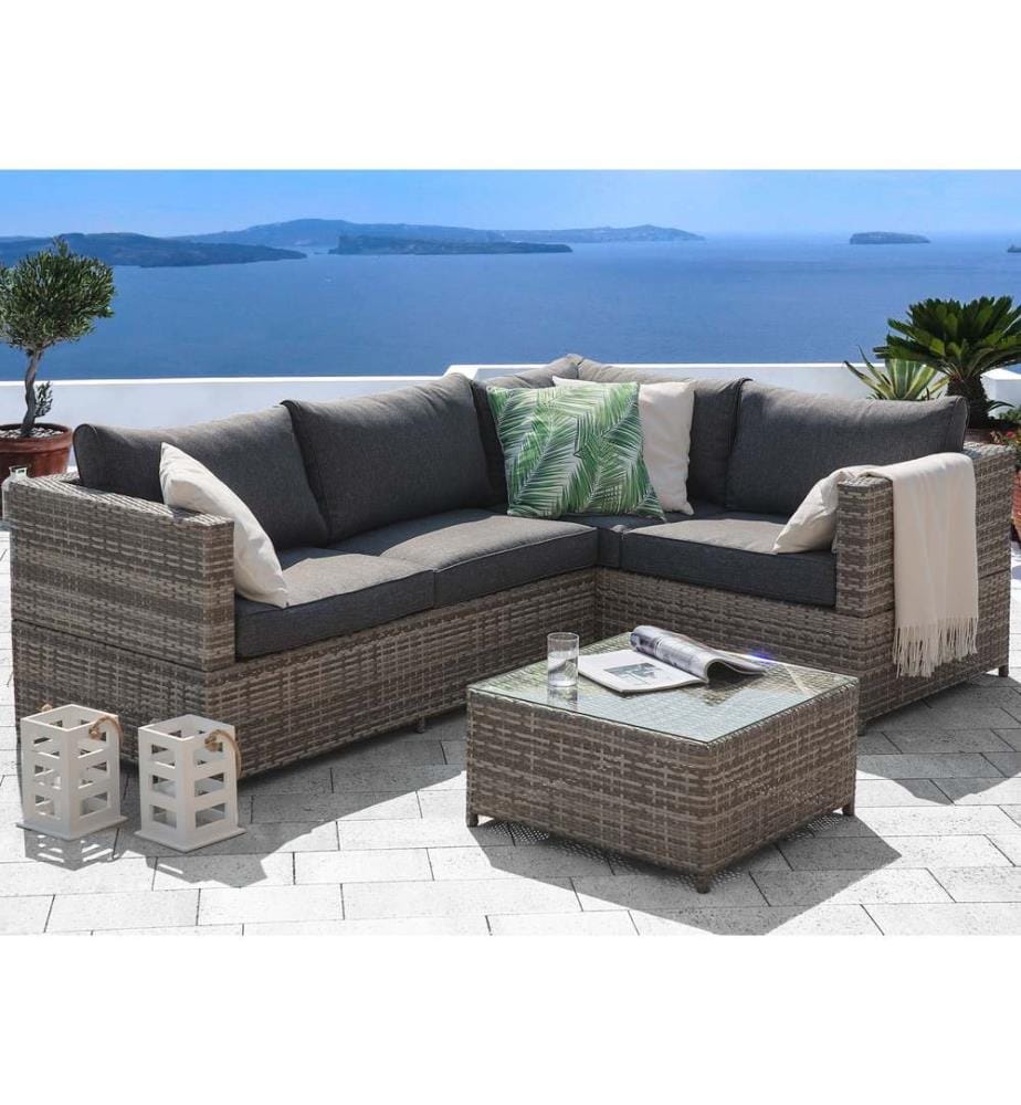 Garten Ecksofa mit Tisch 4-Sitzer AVOLA linksseitig Grau Polyrattan