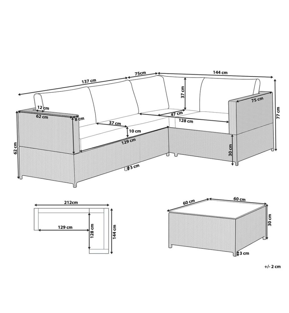 Garten Ecksofa mit Tisch 4-Sitzer AVOLA linksseitig Grau Polyrattan