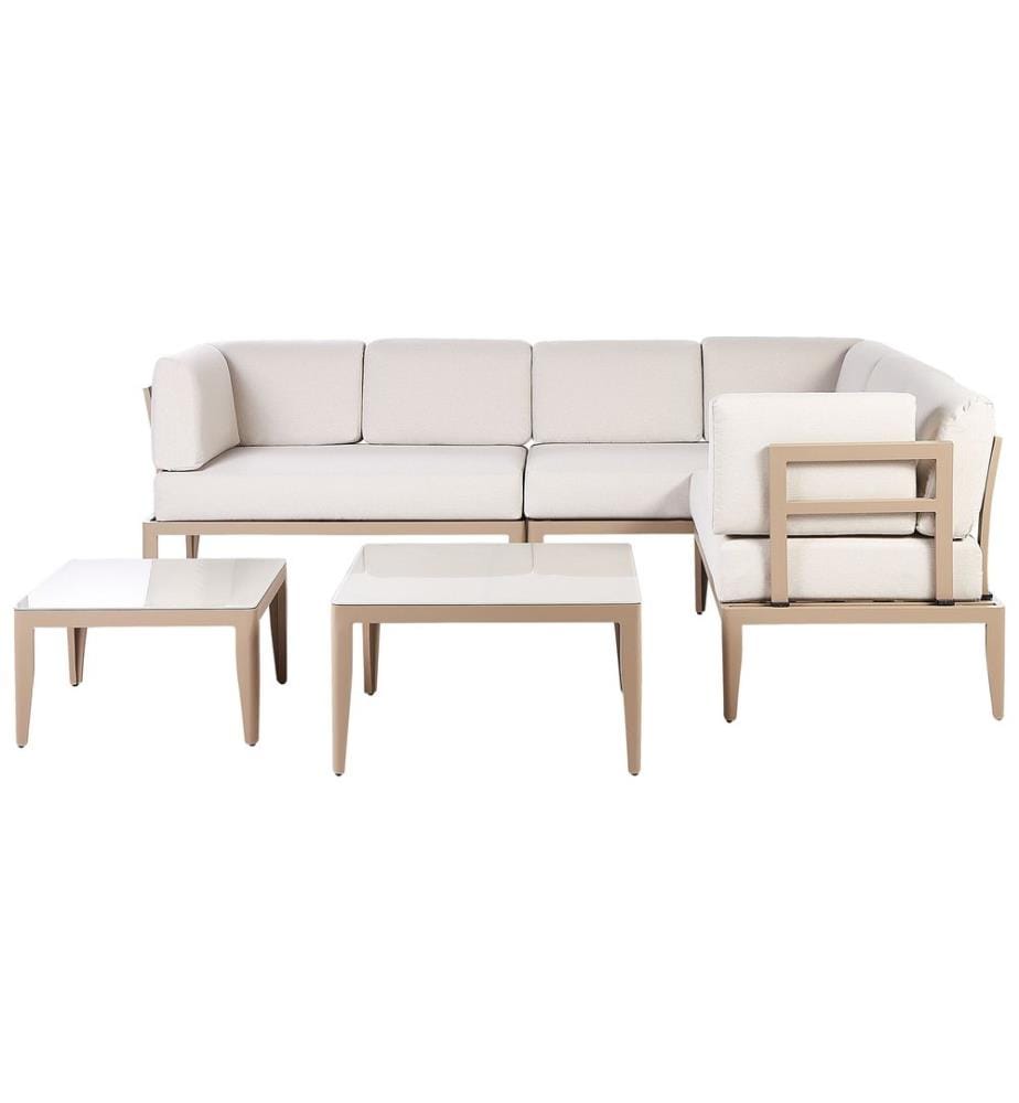 Garten Ecksofa mit Tisch 6-Sitzer RIMA III linksseitig Hellbeige Metall modular