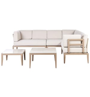 Garten Ecksofa mit Tisch 6-Sitzer RIMA III linksseitig Hellbeige Metall modular