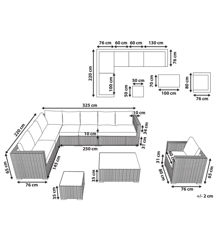Lounge Set mit Tisch 8-Sitzer XXL rechtsseitig Dunkelbraun Polyrattan modular