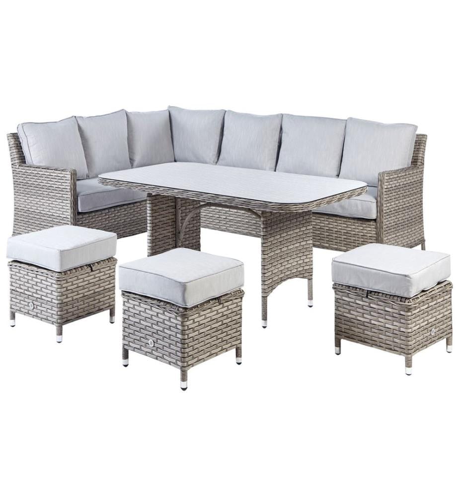 Lounge Set mit Tisch und Ottomane 9-Sitzer LACONA rechtsseitig Hellgrau Polyrattan