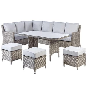 Lounge Set mit Tisch und Ottomane 9-Sitzer LACONA rechtsseitig Hellgrau Polyrattan