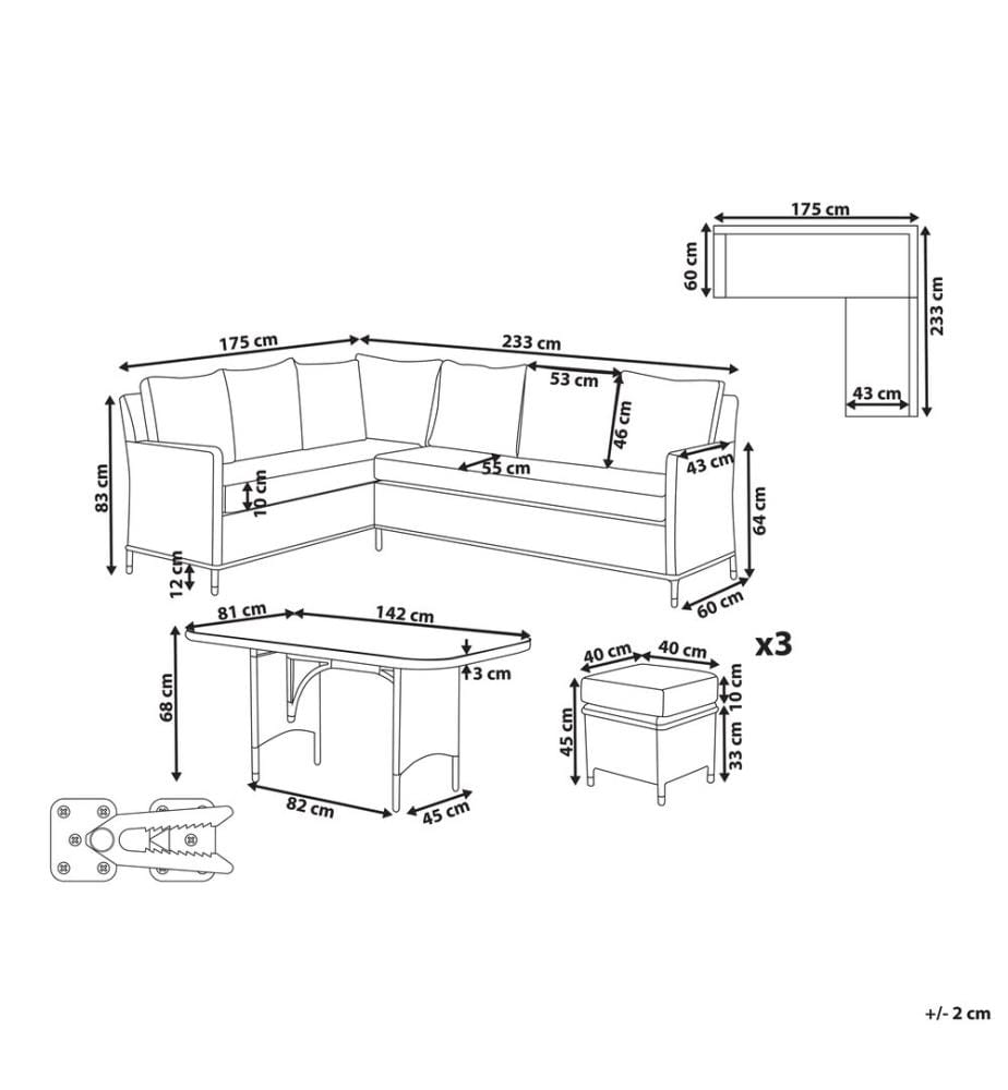 Lounge Set mit Tisch und Ottomane 9-Sitzer LACONA rechtsseitig Hellgrau Polyrattan