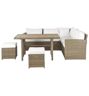 Lounge Set mit Tisch und Ottomane 5-Sitzer BARDI Braun Polyrattan inkl. Kissen