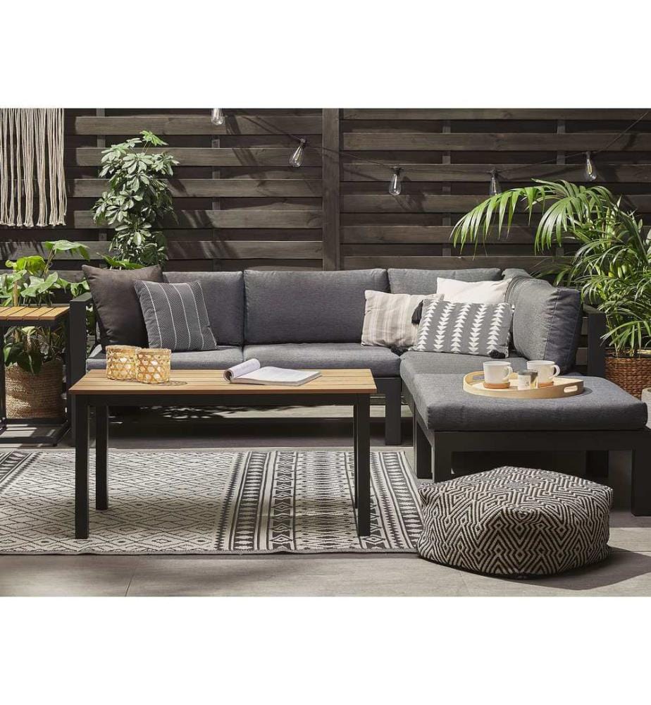 Garten Ecksofa mit Tisch 5-Sitzer MESSINA linksseitig Schwarz Metall