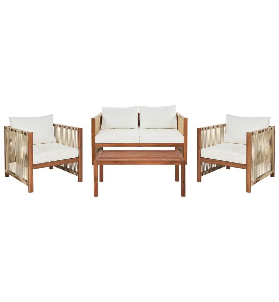 Lounge Set mit Tisch 4-Sitzer ANTRIA Beige Akazienholz