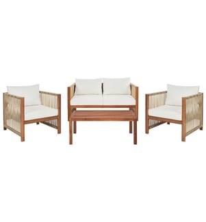 Lounge Set mit Tisch 4-Sitzer ANTRIA Beige Akazienholz