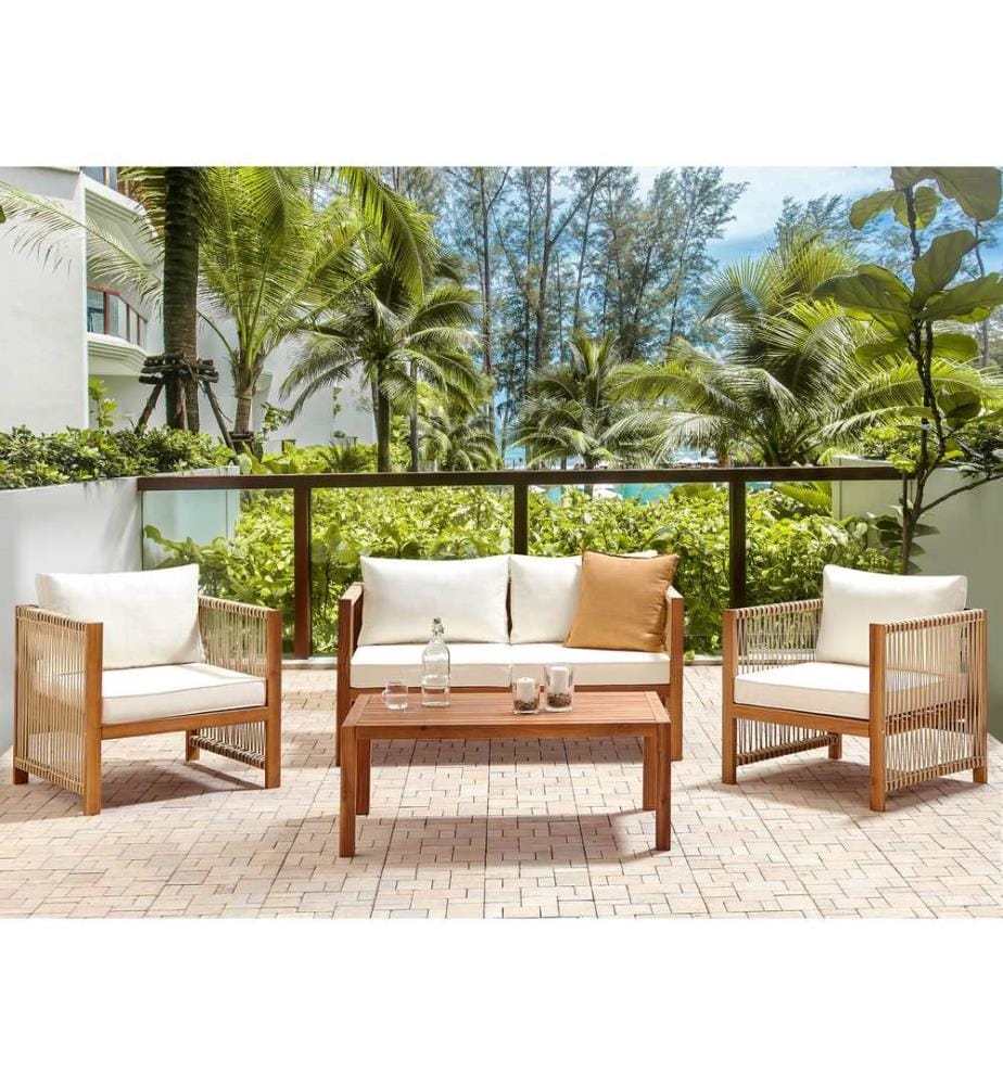 Lounge Set mit Tisch 4-Sitzer ANTRIA Beige Akazienholz