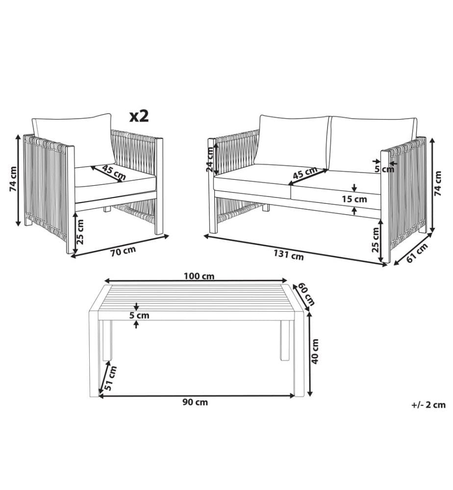 Lounge Set mit Tisch 4-Sitzer ANTRIA Beige Akazienholz
