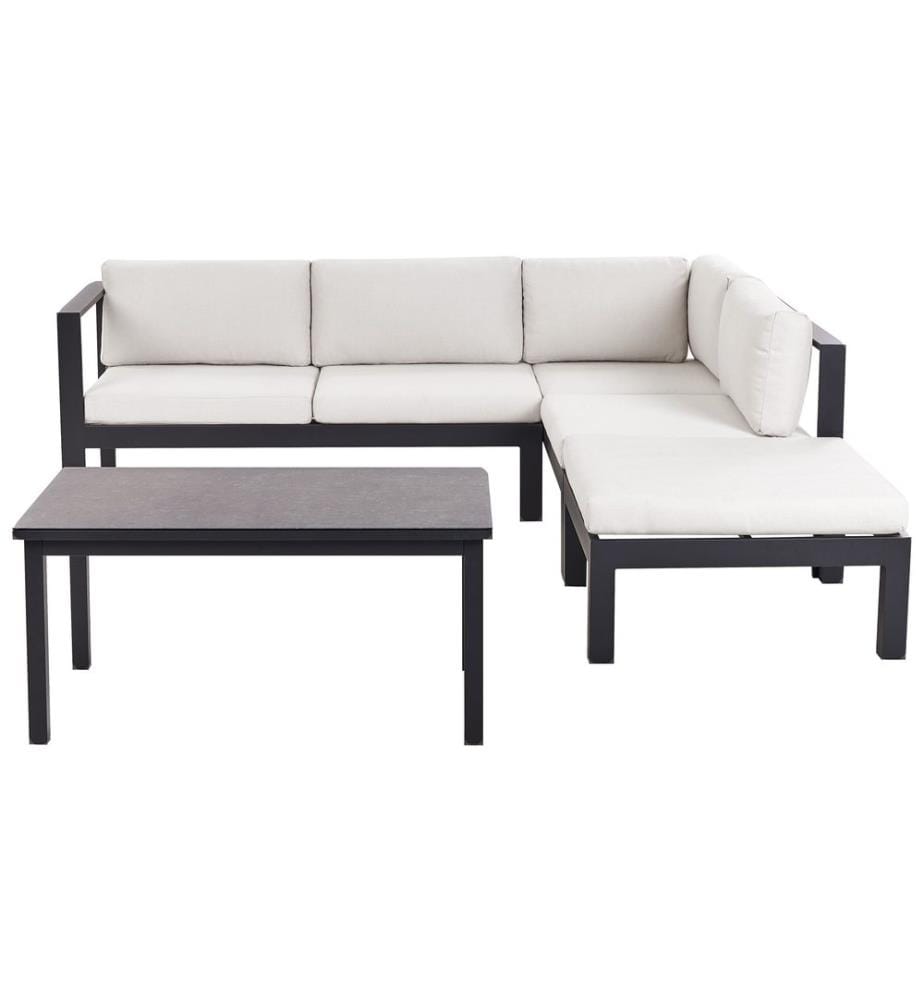 Garten Ecksofa mit Tisch 5-Sitzer MESSINA linksseitig Cremeweiss Metall