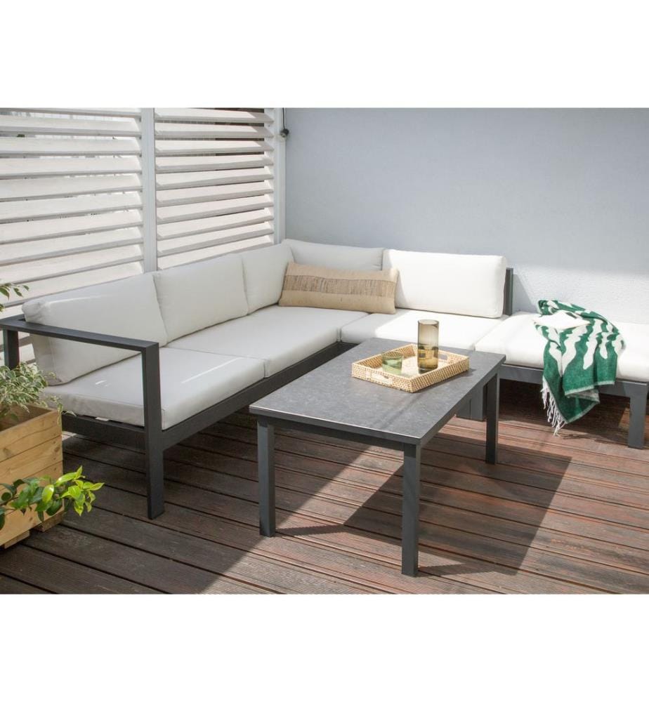 Garten Ecksofa mit Tisch 5-Sitzer MESSINA linksseitig Cremeweiss Metall