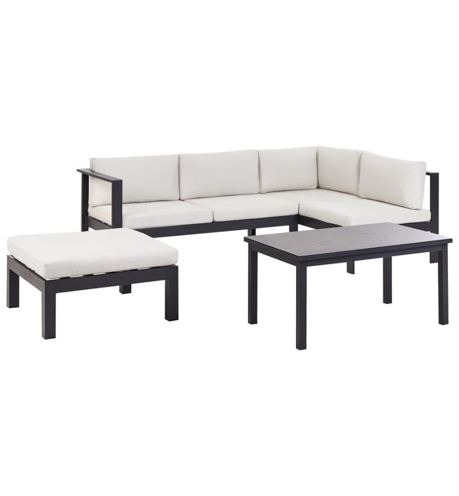 Garten Ecksofa mit Tisch 5-Sitzer MESSINA linksseitig Cremeweiss Metall