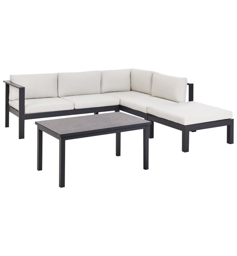 Garten Ecksofa mit Tisch 5-Sitzer MESSINA linksseitig Cremeweiss Metall