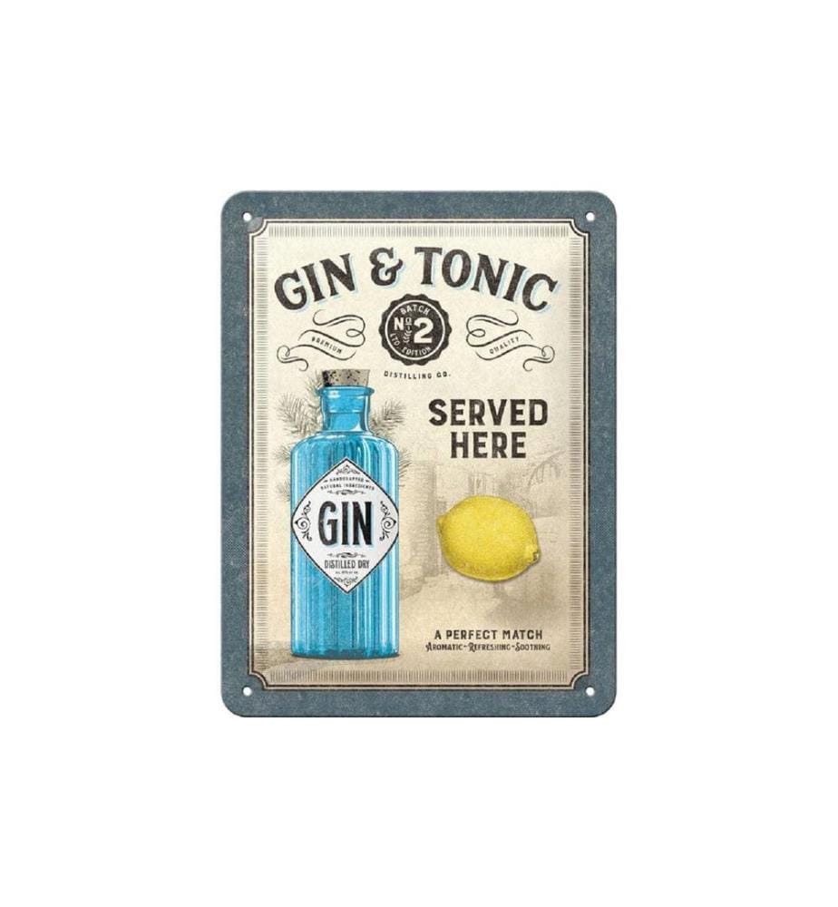 NOSTALGIC ART - Plaque Gin & Tonic Served Here 15 x 20 cm, métal