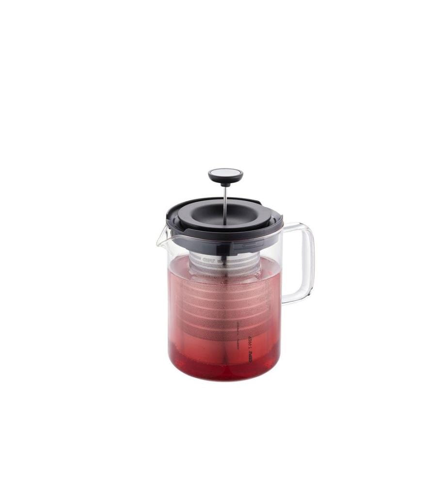GEFU - Théière T-Prep 0.8 l, Noir/Argenté/Transparent