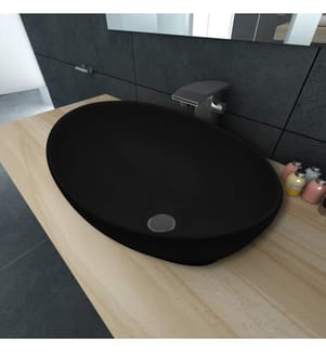 Keramik Waschtisch Waschbecken Oval schwarz 40 x 33 cm