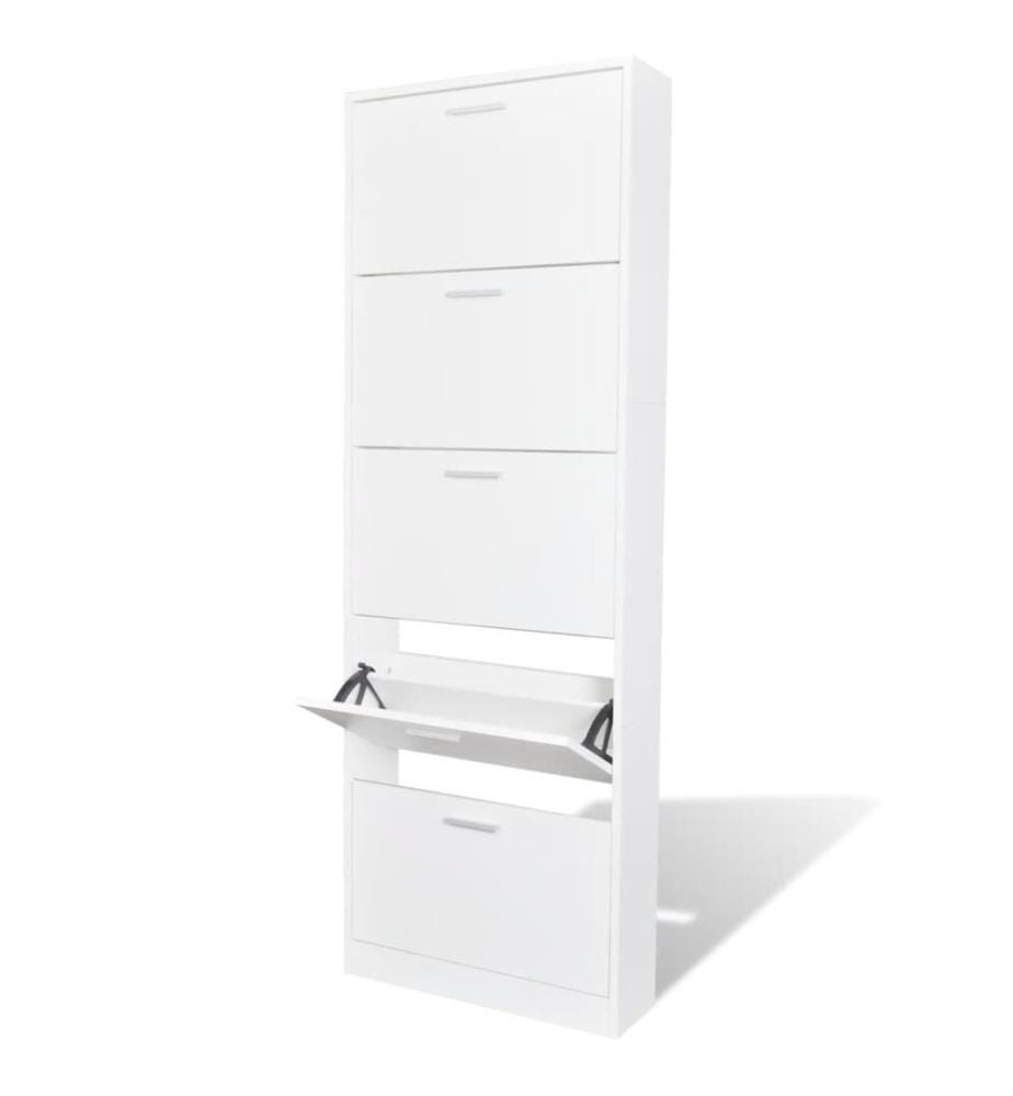 Schuhschrank mit 5 Schuhkippern Weiss Holz