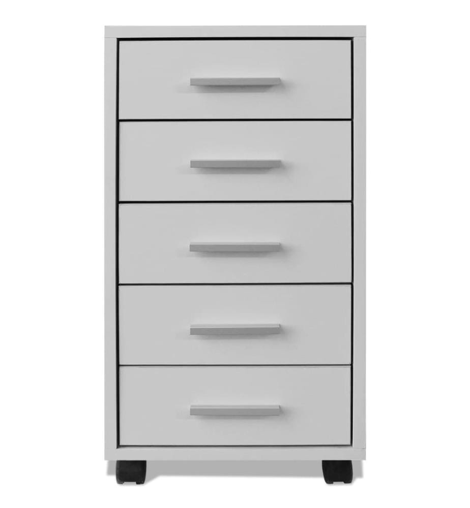 Büroschubladenschrank auf Rollen 5 Schubladen Weiss